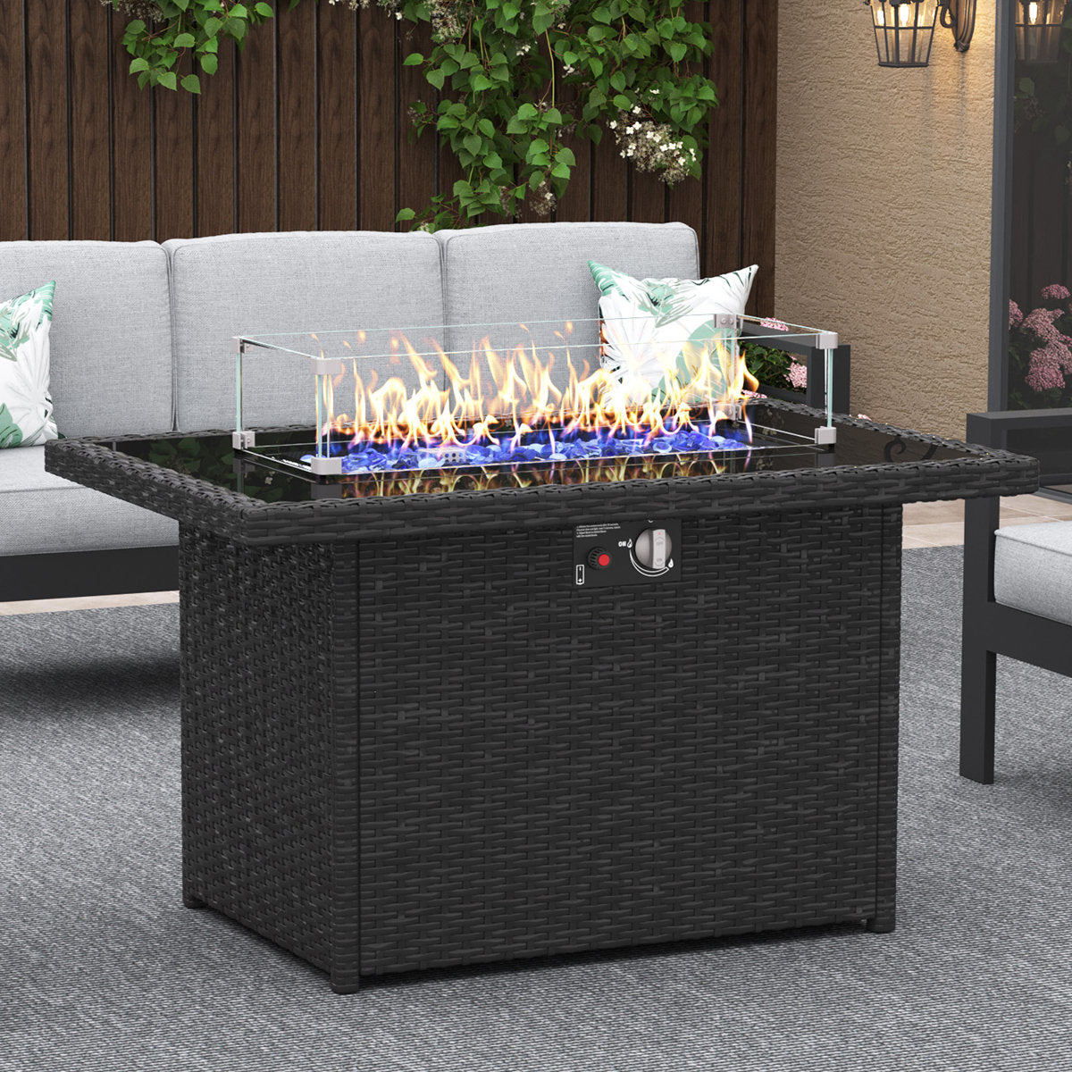 Propane Gas Outdoor Fire Table with Glass Wind Guard